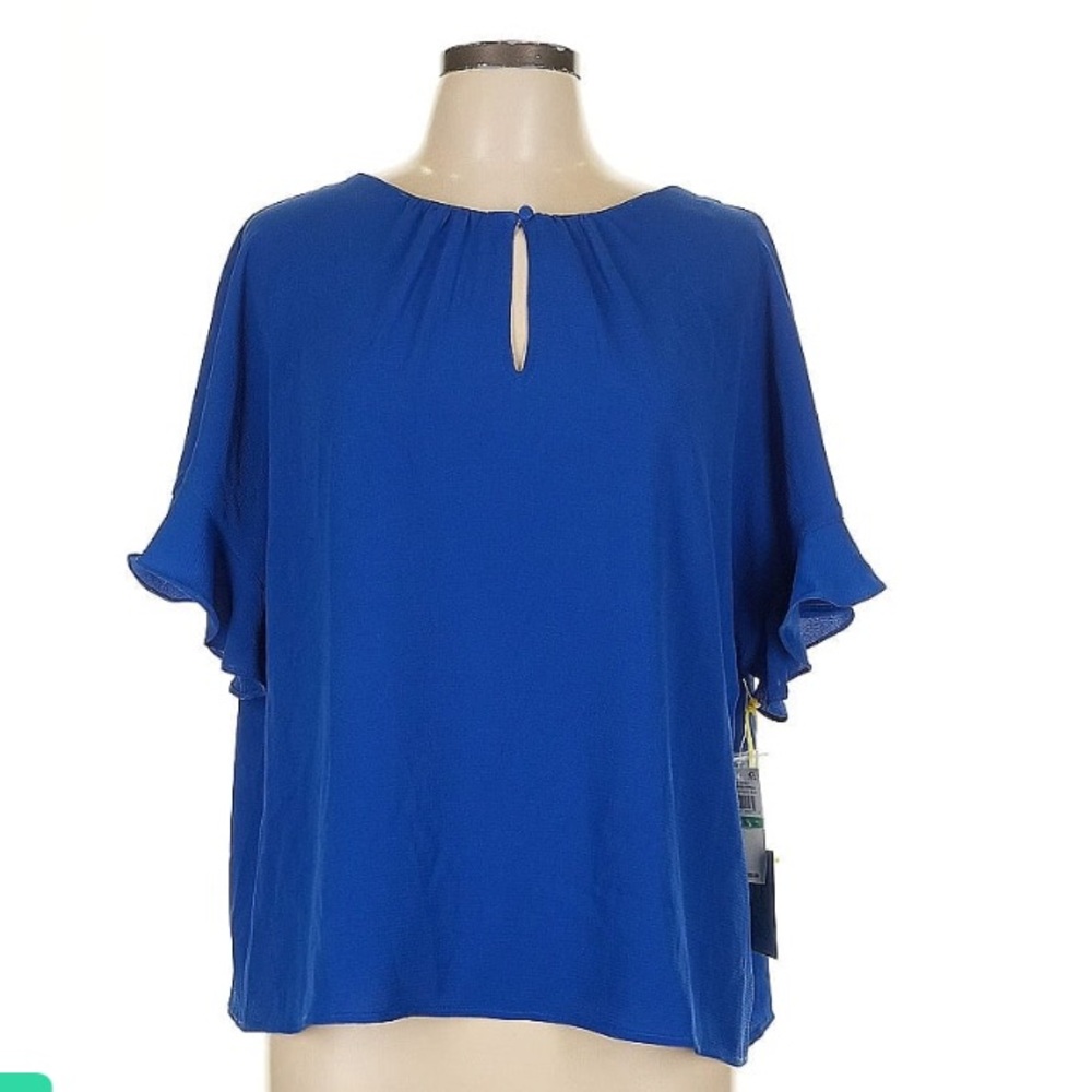 Cece royal blue keyhole short sleeves blouse size L